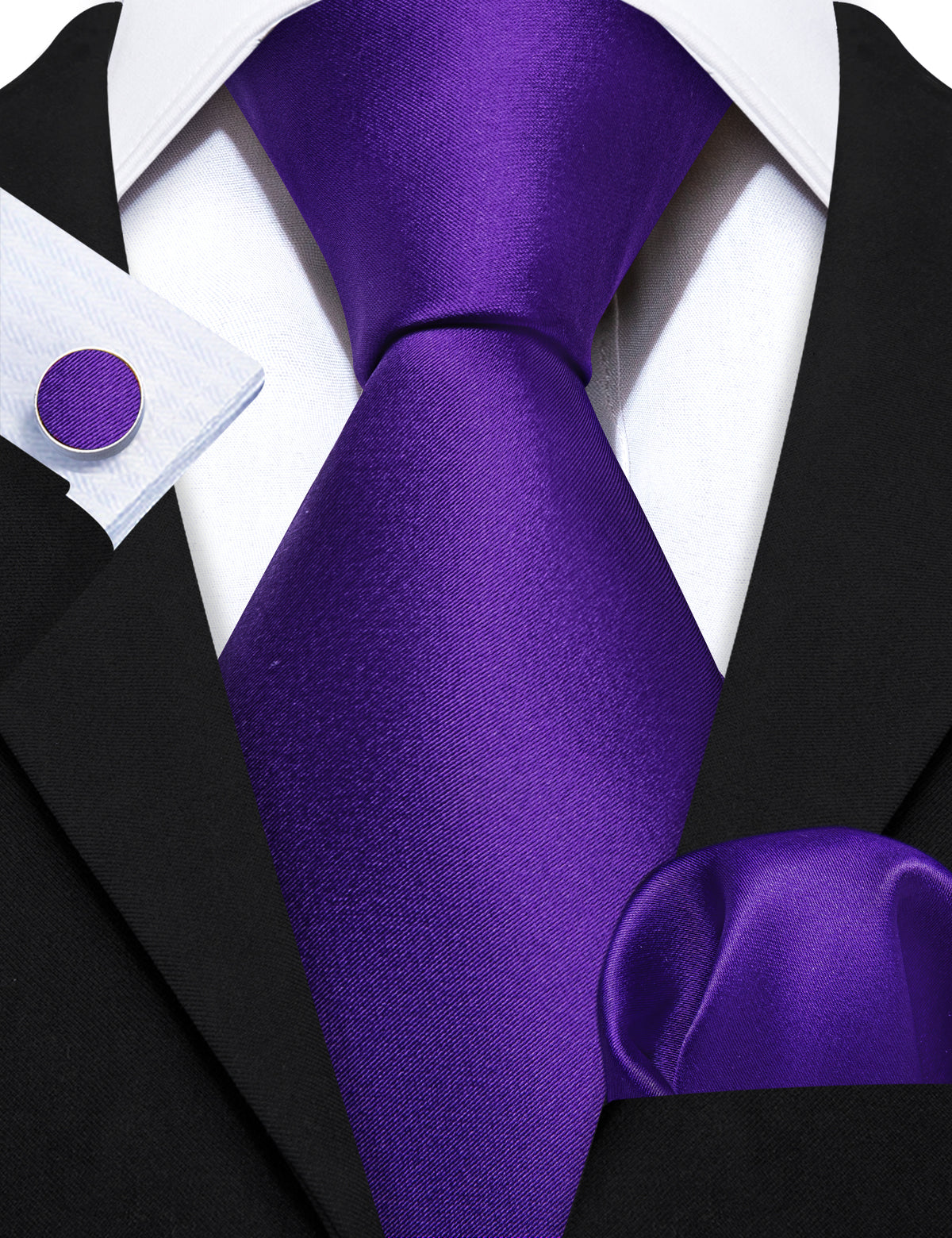 Purple Violet Solid Silk Tie, Pocket Square and Cufflinks Set tie sets - Sophisticated Gentlemen