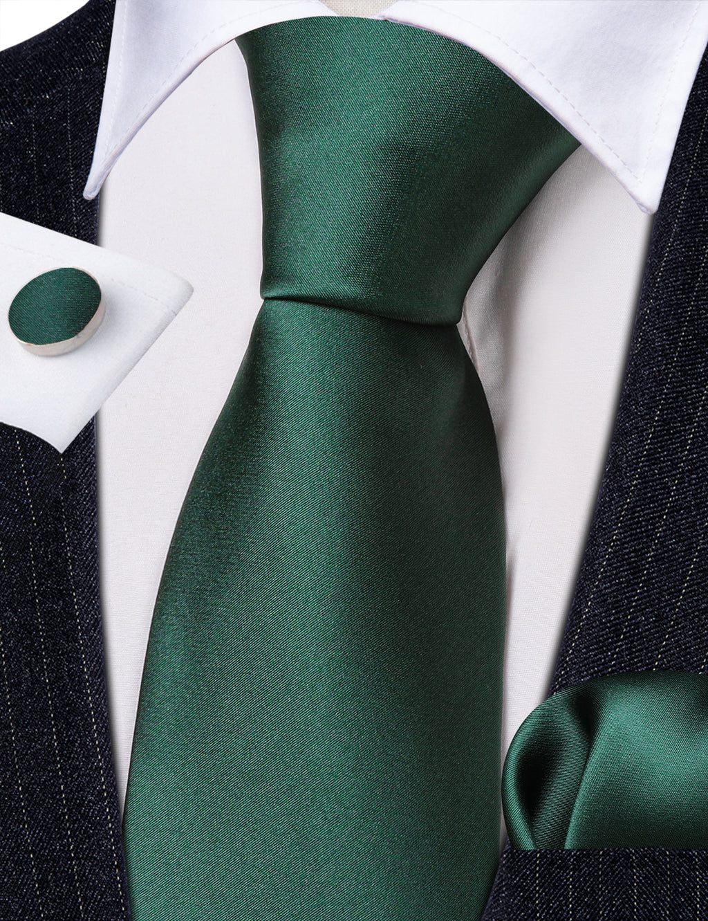 Emerald Green Solid Silk Tie, Pocket Square and Cufflinks Set tie sets - Sophisticated Gentlemen