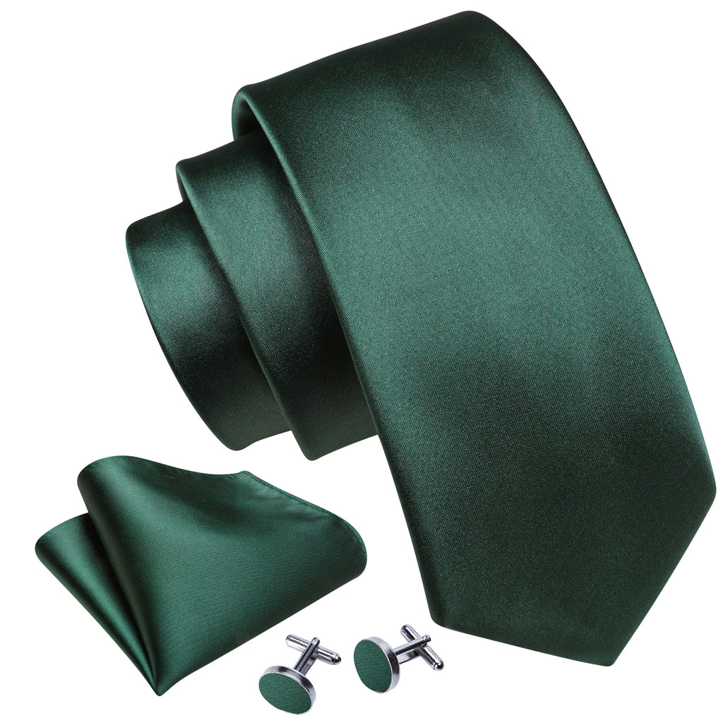 Emerald Green Solid Silk Tie, Pocket Square and Cufflinks Set tie sets - Sophisticated Gentlemen