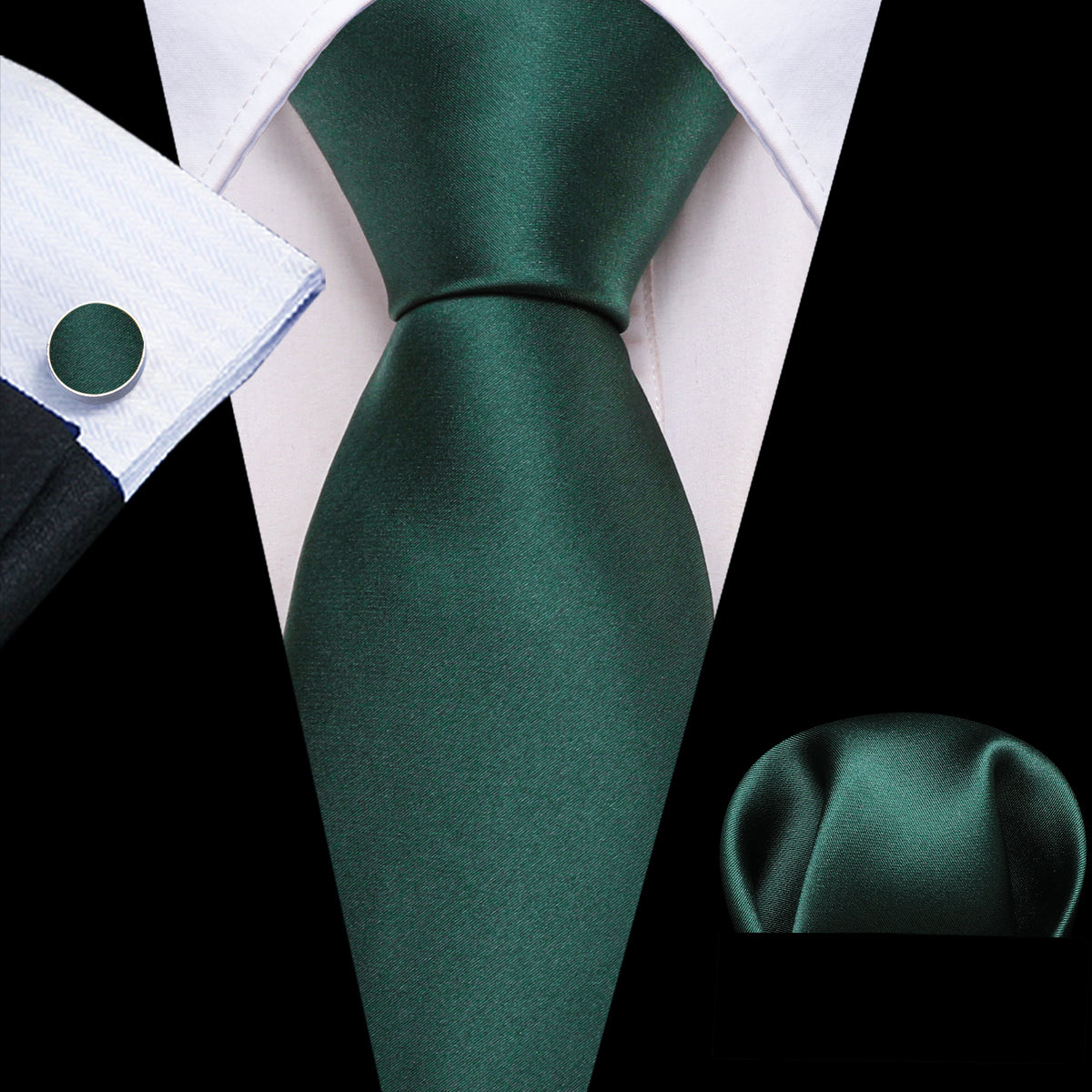 Emerald Green Solid Silk Tie, Pocket Square and Cufflinks Set tie sets - Sophisticated Gentlemen