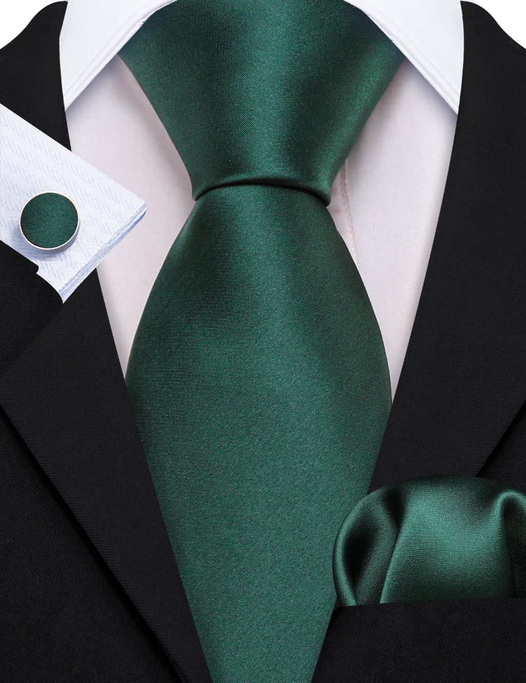 Emerald Green Solid Silk Tie, Pocket Square and Cufflinks Set tie sets - Sophisticated Gentlemen