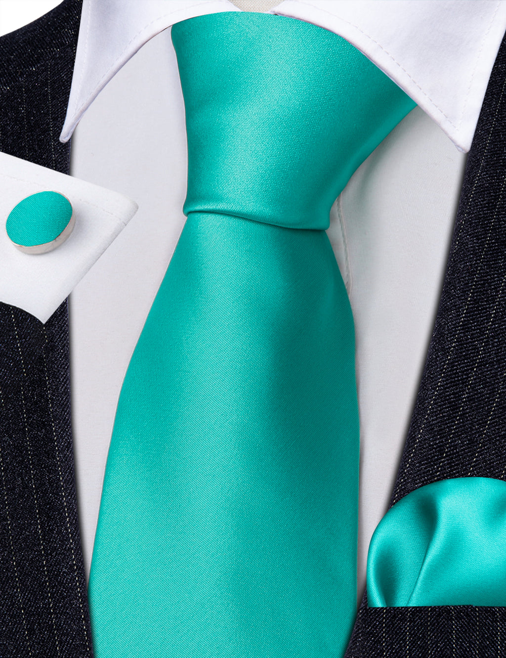 Tiffany Blue Solid Silk Tie, Pocket Square and Cufflinks Set tie sets - Sophisticated Gentlemen