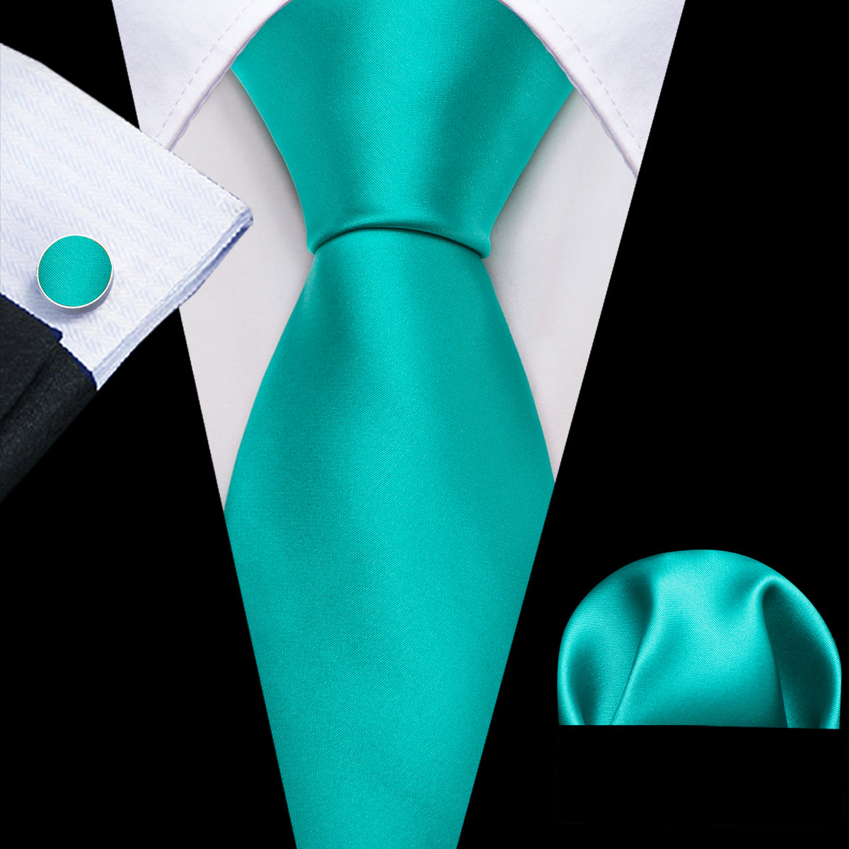 Tiffany Blue Solid Silk Tie, Pocket Square and Cufflinks Set tie sets - Sophisticated Gentlemen