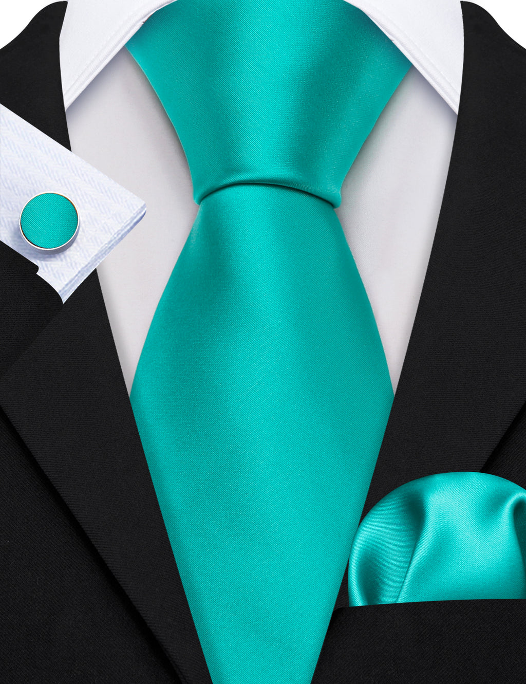 Tiffany Blue Solid Silk Tie, Pocket Square and Cufflinks Set tie sets - Sophisticated Gentlemen