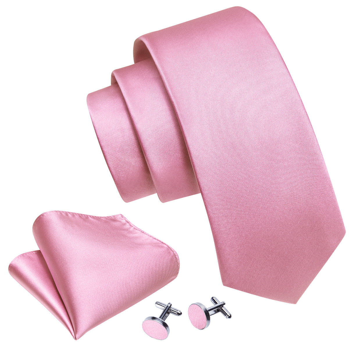 Light Pink Solid Silk Tie, Pocket Square and Cufflinks Set tie sets - Sophisticated Gentlemen