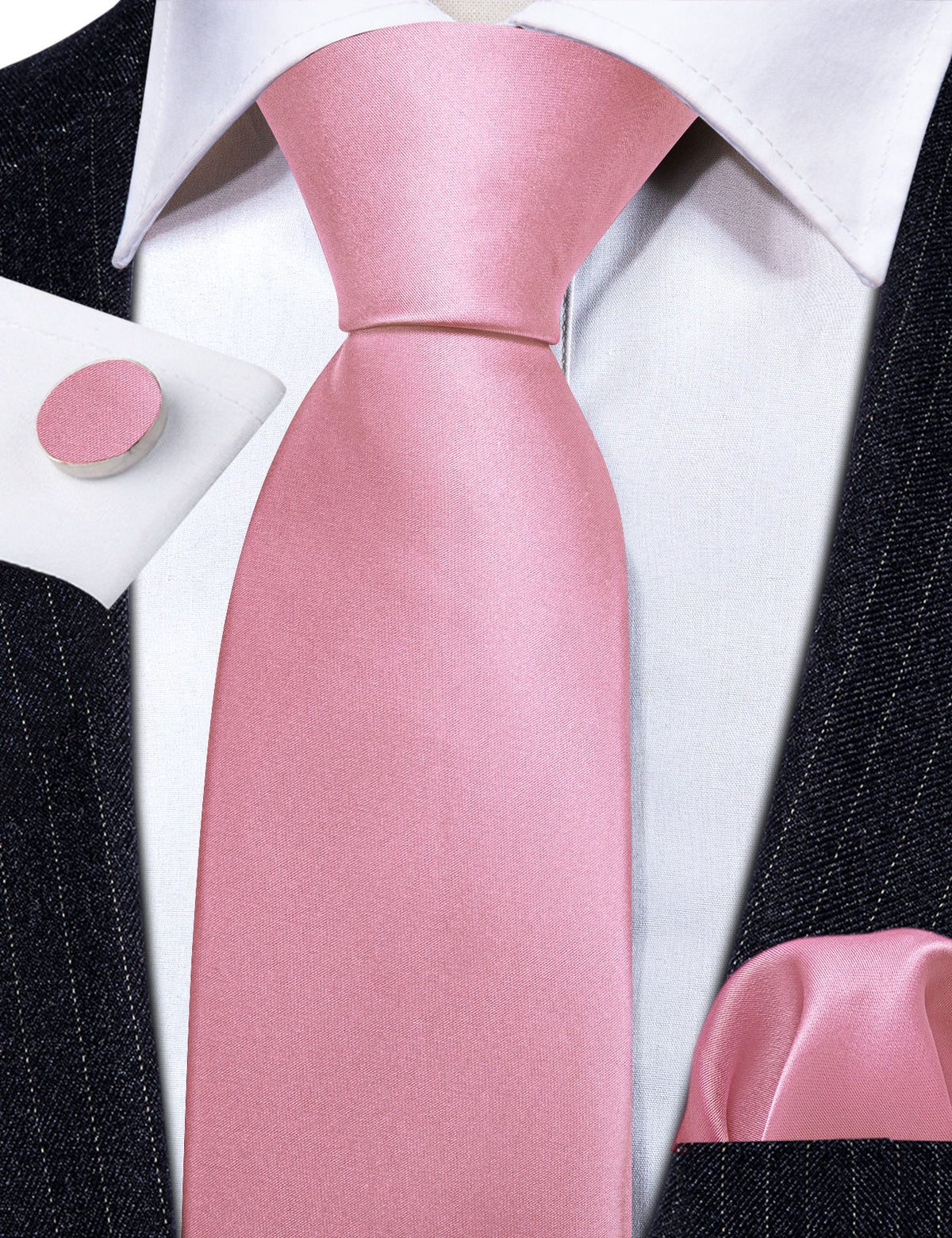 Light Pink Solid Silk Tie, Pocket Square and Cufflinks Set tie sets - Sophisticated Gentlemen
