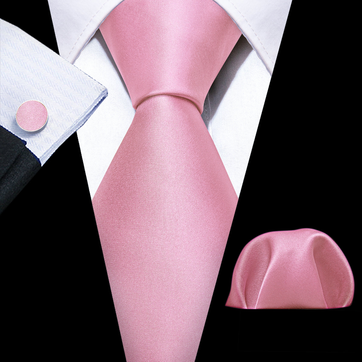 Light Pink Solid Silk Tie, Pocket Square and Cufflinks Set tie sets - Sophisticated Gentlemen