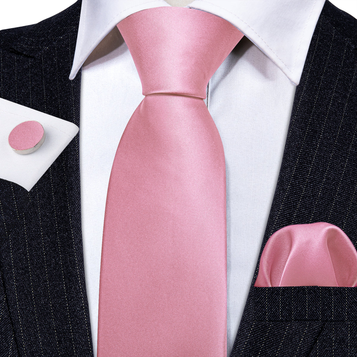 Light Pink Solid Silk Tie, Pocket Square and Cufflinks Set tie sets - Sophisticated Gentlemen