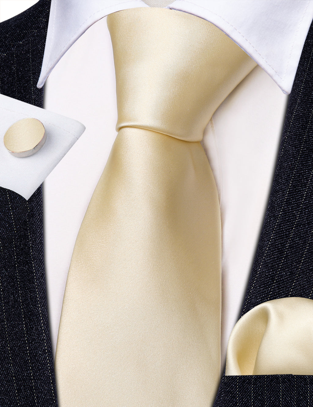 Yellow Solid Silk Tie, Pocket Square and Cufflinks Set tie sets - Sophisticated Gentlemen