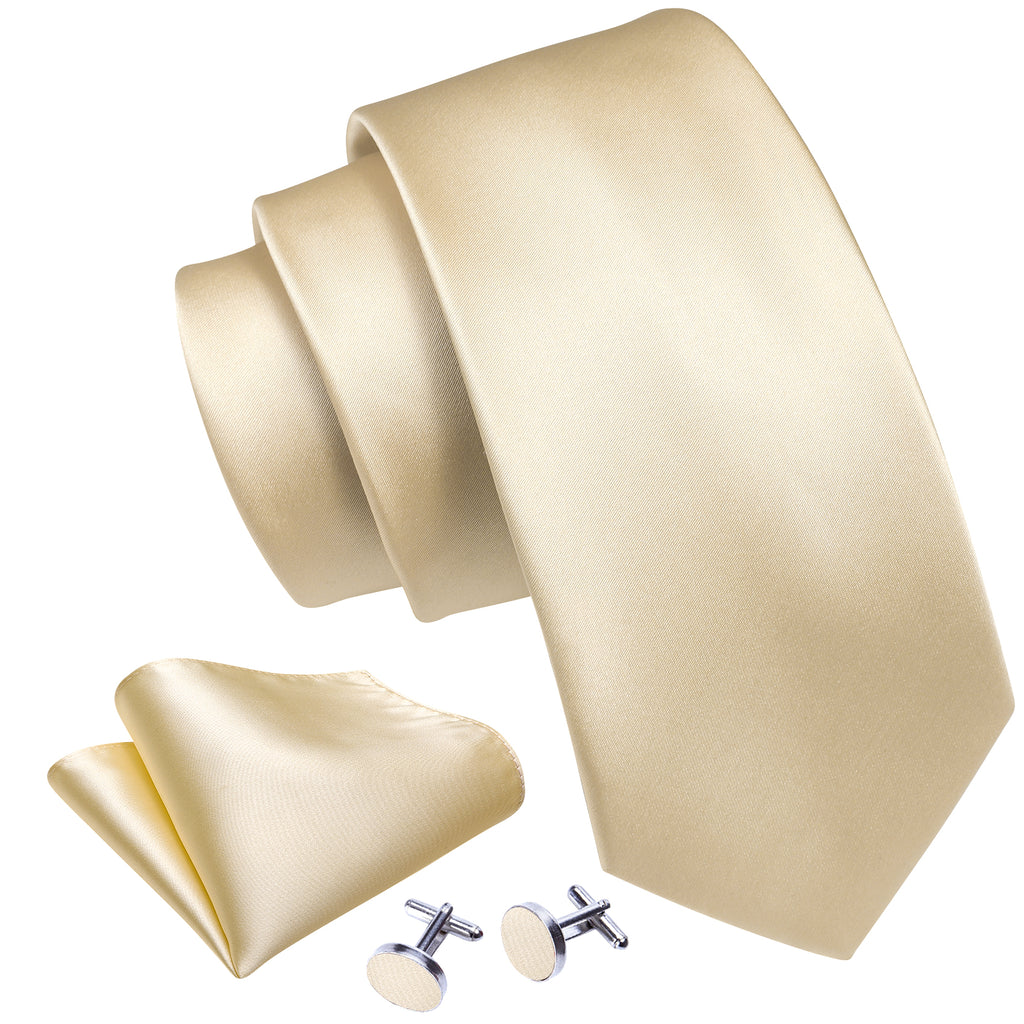 Yellow Solid Silk Tie, Pocket Square and Cufflinks Set tie sets - Sophisticated Gentlemen