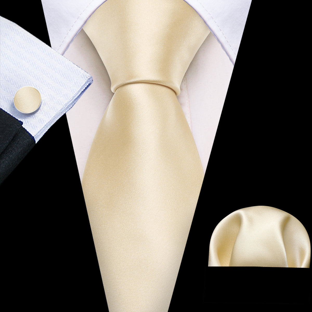 Yellow Solid Silk Tie, Pocket Square and Cufflinks Set tie sets - Sophisticated Gentlemen