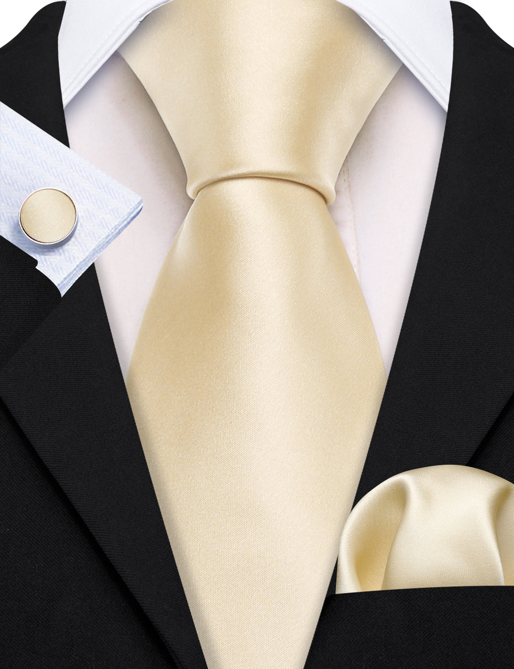 Yellow Solid Silk Tie, Pocket Square and Cufflinks Set tie sets - Sophisticated Gentlemen