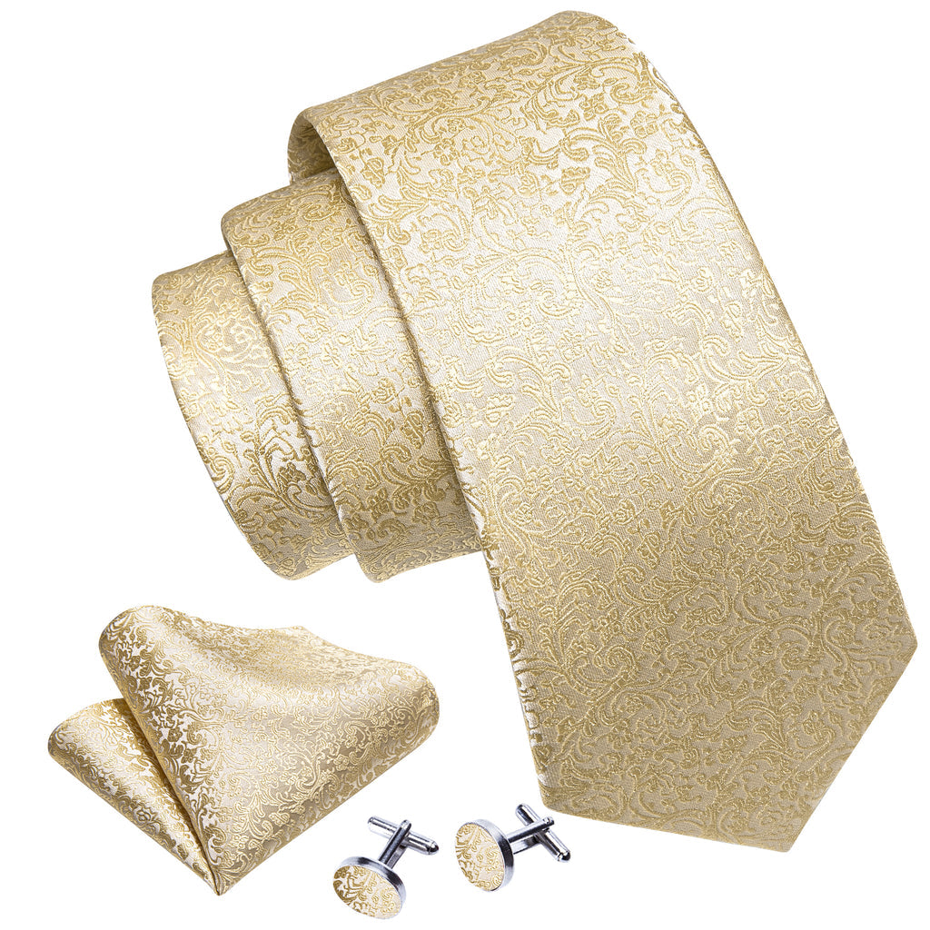 Light Yellow Floral Paisley Tie, Pocket Square and Cufflinks Set tie sets - Sophisticated Gentlemen