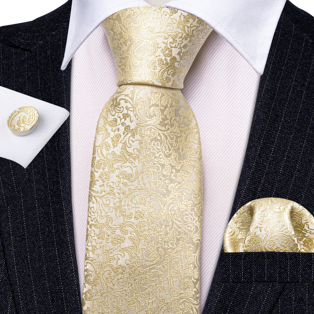 Light Yellow Floral Paisley Tie, Pocket Square and Cufflinks Set tie sets - Sophisticated Gentlemen