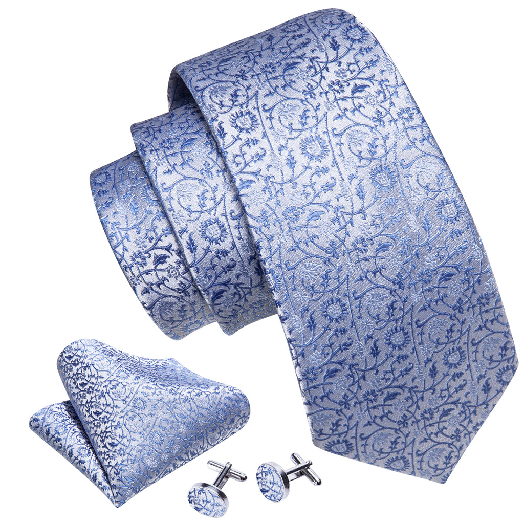Blue White Paisley Tie, Pocket Square and Cufflinks Set tie sets - Sophisticated Gentlemen