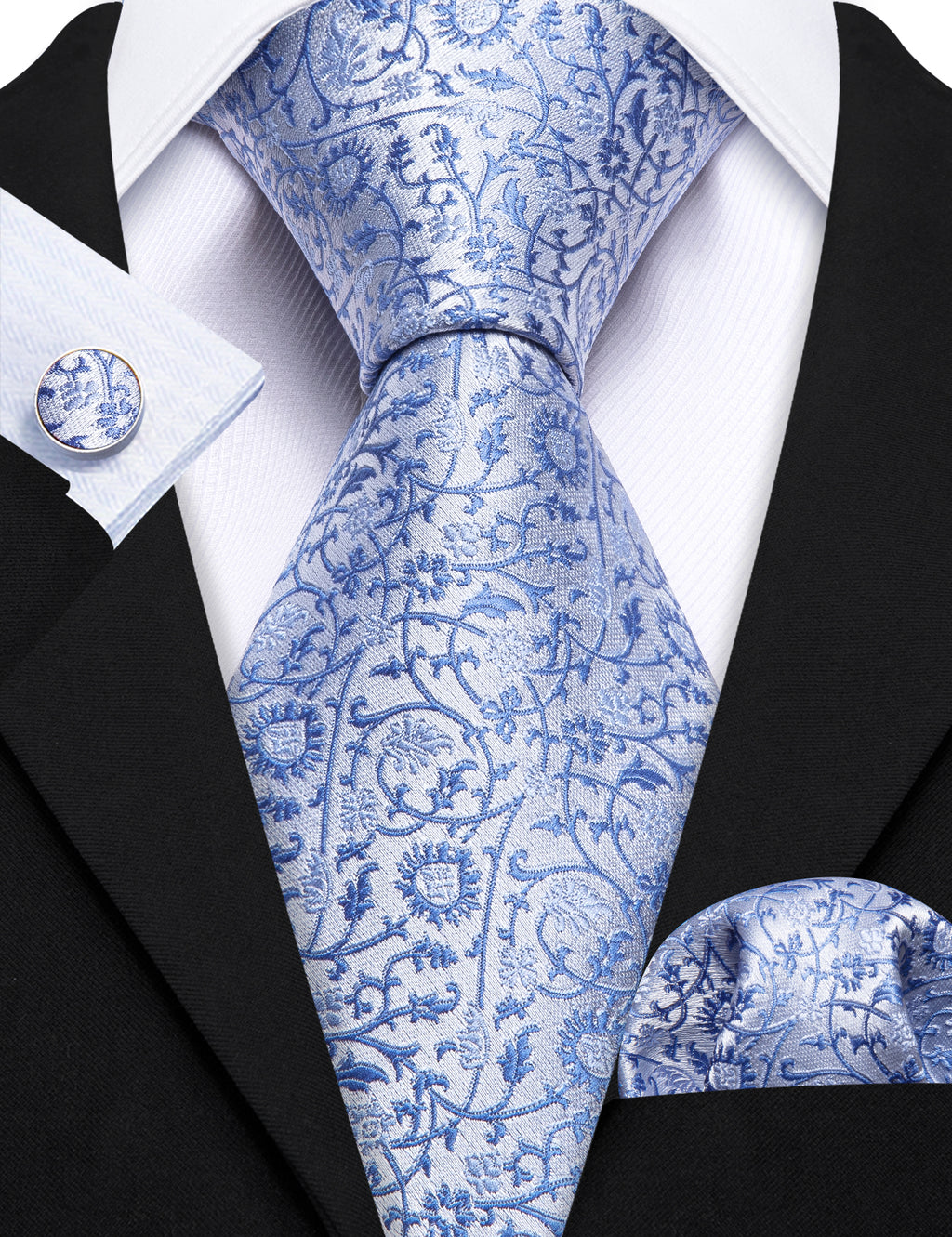 Blue White Paisley Tie, Pocket Square and Cufflinks Set tie sets - Sophisticated Gentlemen