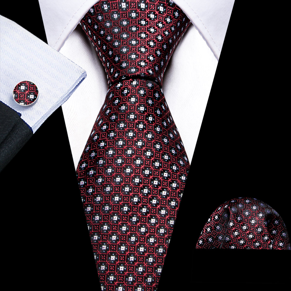 Red White Striped Silk Tie, Pocket Square and Cufflinks Set tie sets - Sophisticated Gentlemen