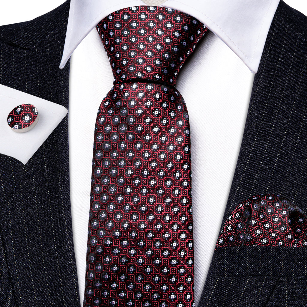 Red White Striped Silk Tie, Pocket Square and Cufflinks Set tie sets - Sophisticated Gentlemen