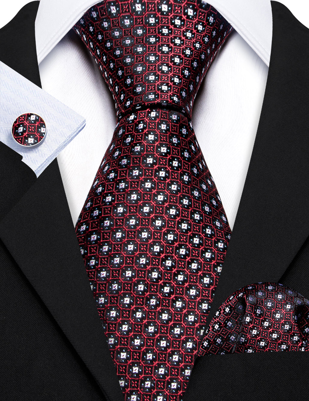 Red White Striped Silk Tie, Pocket Square and Cufflinks Set tie sets - Sophisticated Gentlemen