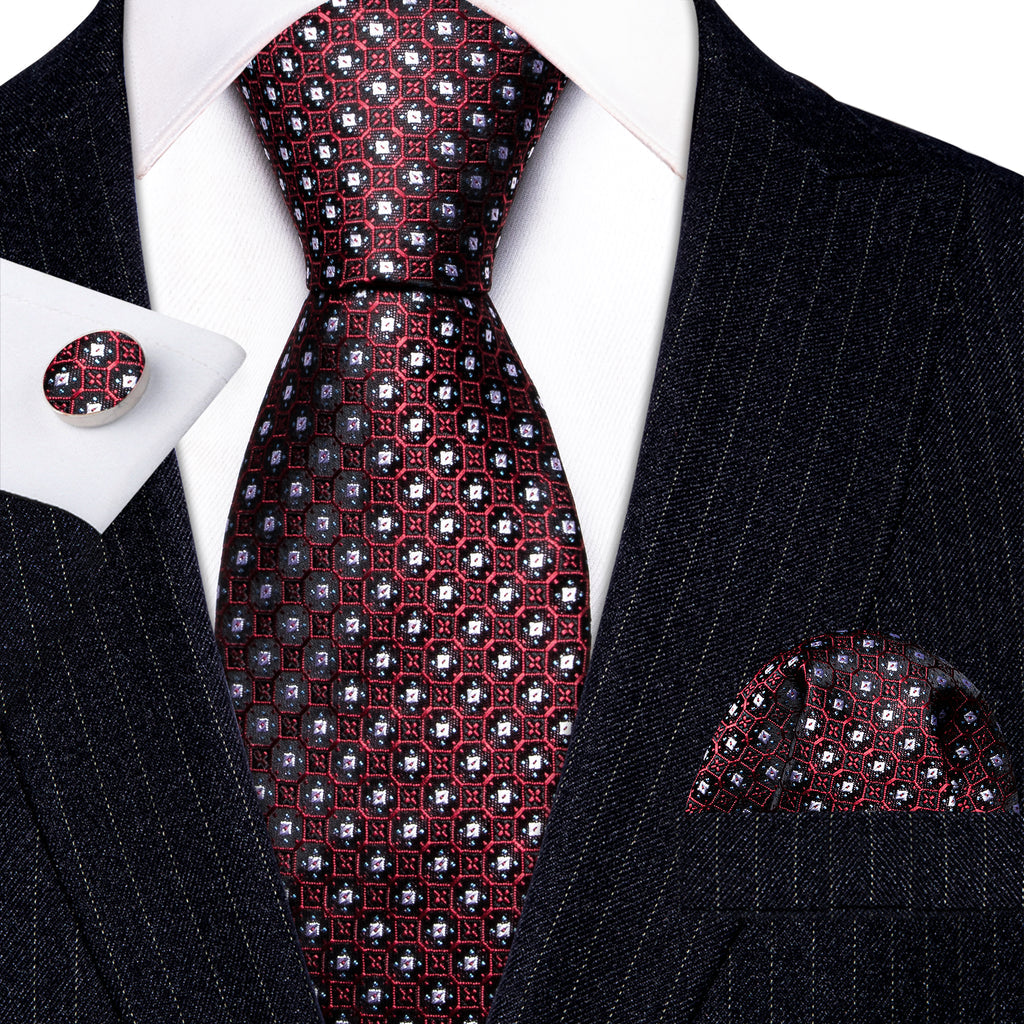 Red White Striped Silk Tie, Pocket Square and Cufflinks Set tie sets - Sophisticated Gentlemen