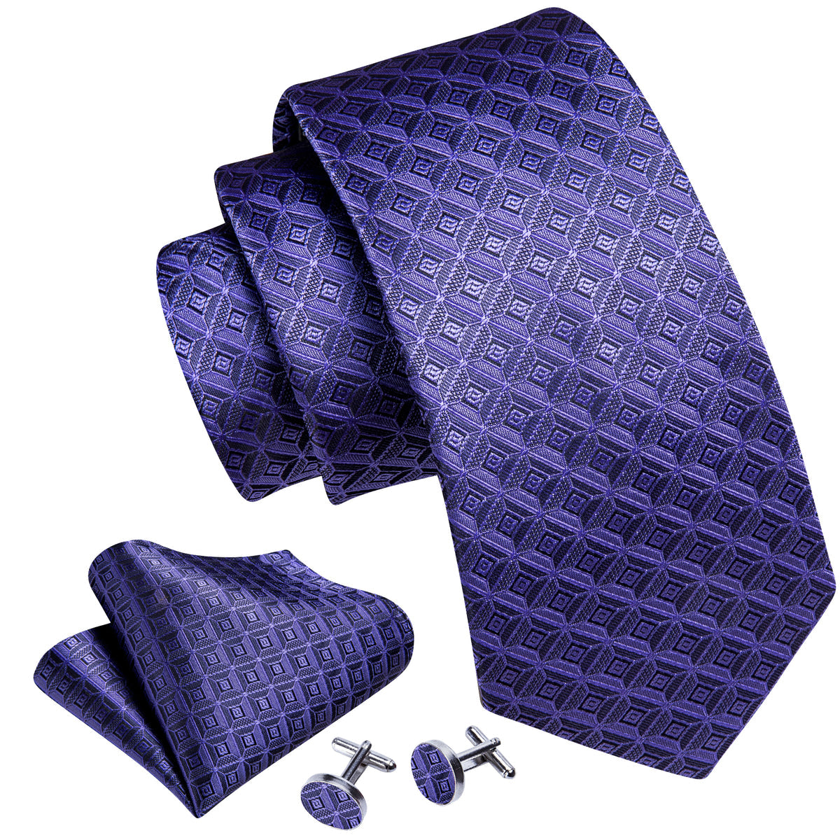 Purple Novelty Plaid Silk Tie, Pocket Square and Cufflinks Set tie sets - Sophisticated Gentlemen