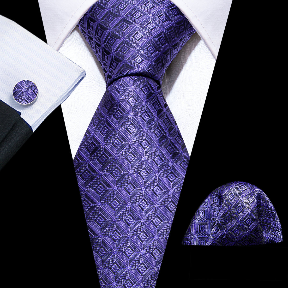 Purple Novelty Plaid Silk Tie, Pocket Square and Cufflinks Set tie sets - Sophisticated Gentlemen