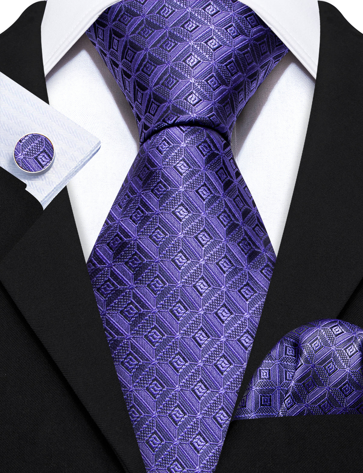 Purple Novelty Plaid Silk Tie, Pocket Square and Cufflinks Set tie sets - Sophisticated Gentlemen