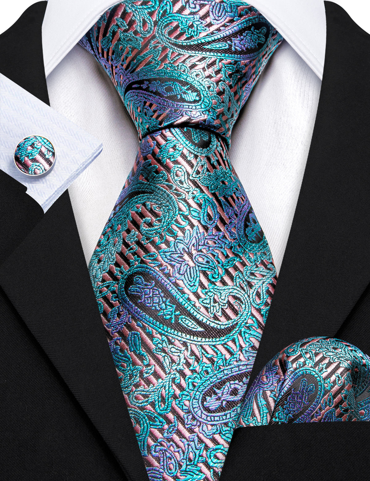 Shining Blue Purple Paisley Tie, Pocket Square and Cufflinks Set tie sets - Sophisticated Gentlemen