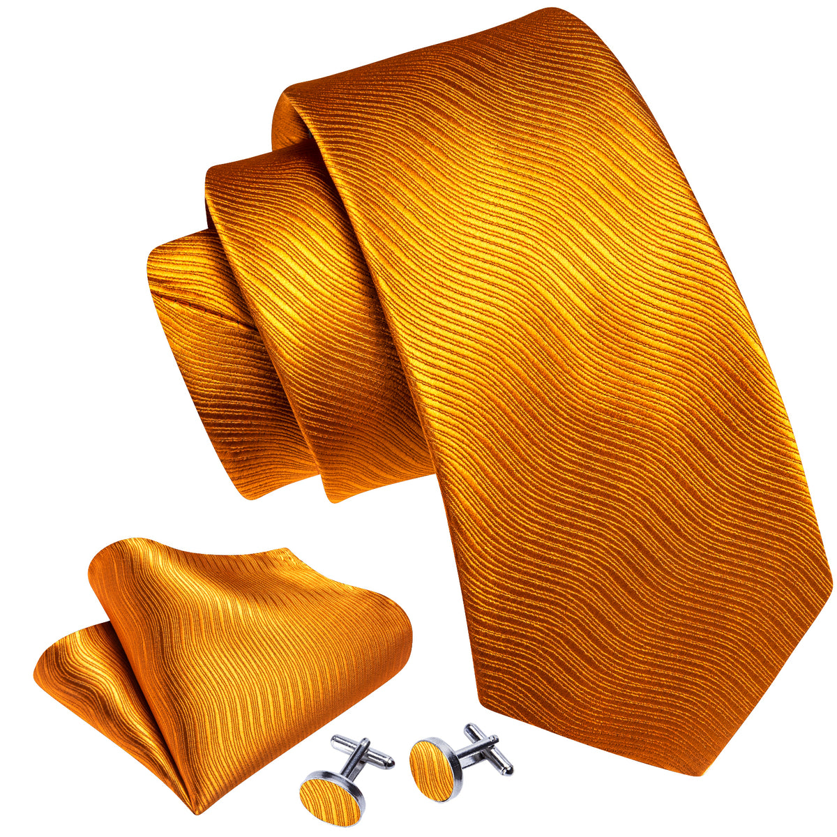 Bright Orange Solid Silk Tie, Pocket Square and Cufflinks Set tie sets - Sophisticated Gentlemen