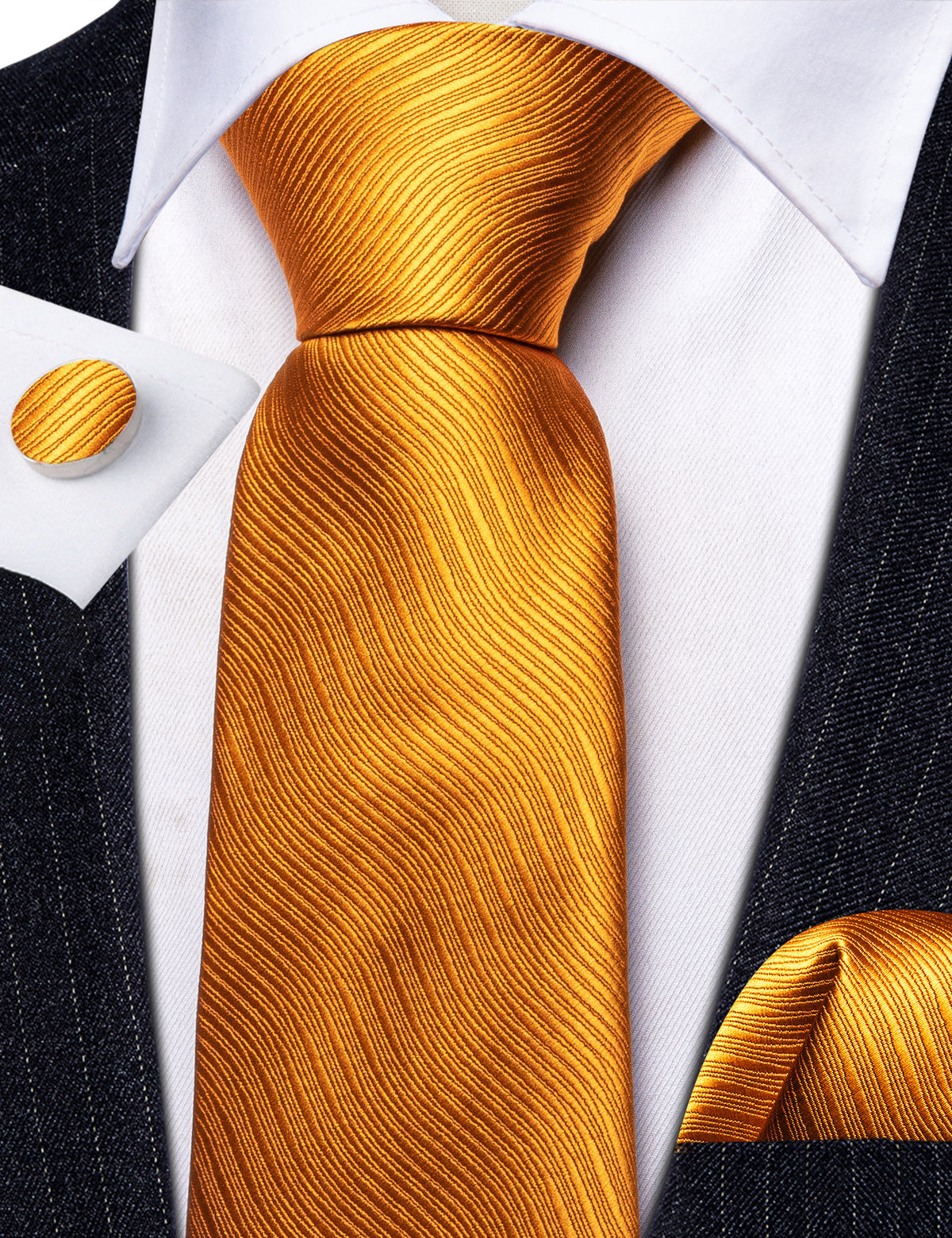 Bright Orange Solid Silk Tie, Pocket Square and Cufflinks Set tie sets - Sophisticated Gentlemen