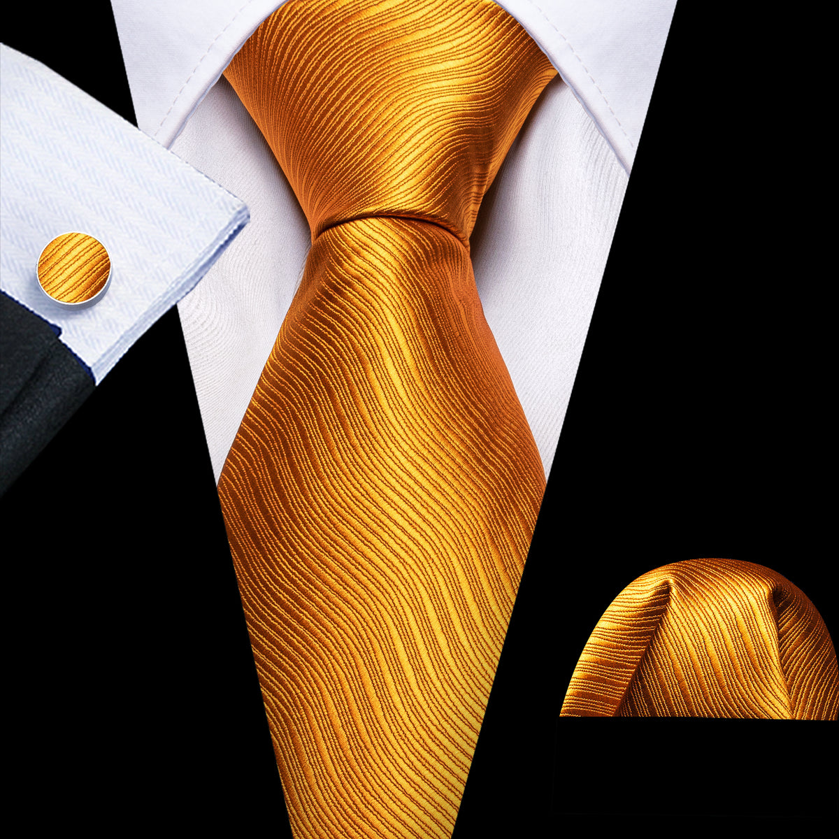 Bright Orange Solid Silk Tie, Pocket Square and Cufflinks Set tie sets - Sophisticated Gentlemen