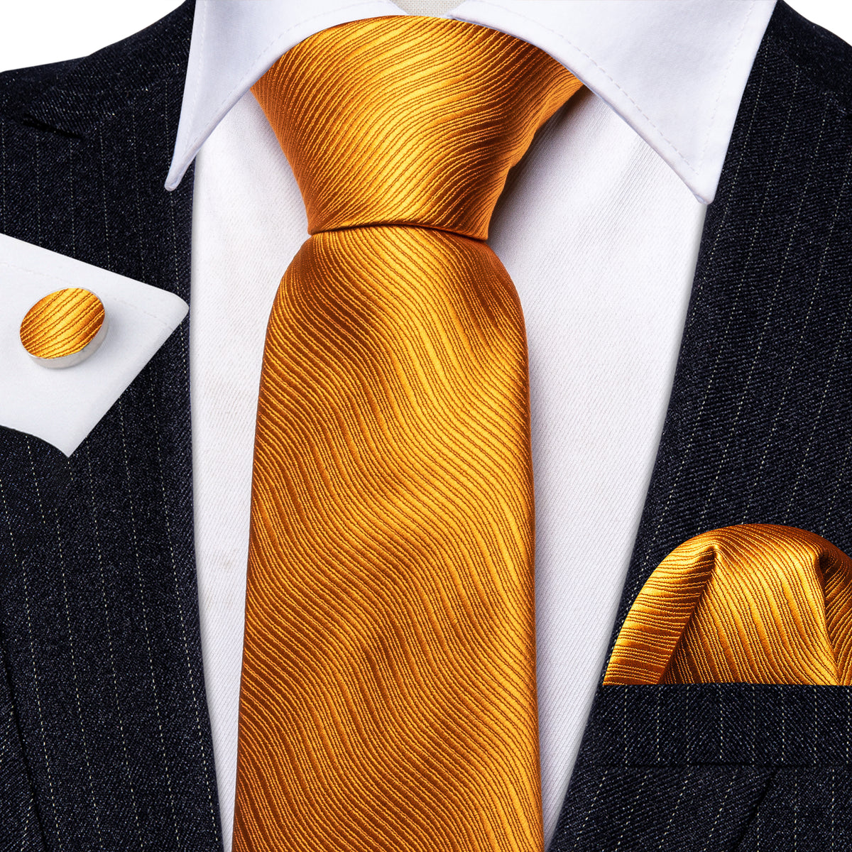 Bright Orange Solid Silk Tie, Pocket Square and Cufflinks Set tie sets - Sophisticated Gentlemen