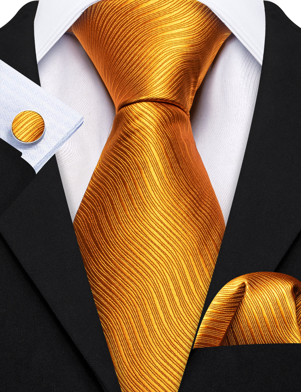 Bright Orange Solid Silk Tie, Pocket Square and Cufflinks Set tie sets - Sophisticated Gentlemen