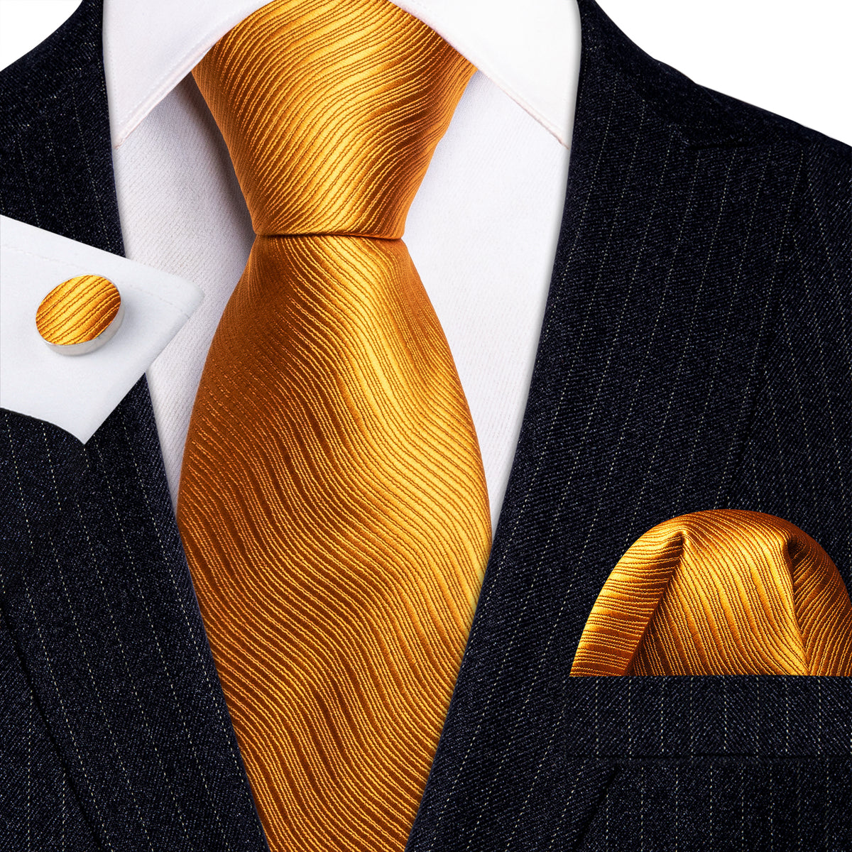 Bright Orange Solid Silk Tie, Pocket Square and Cufflinks Set tie sets - Sophisticated Gentlemen