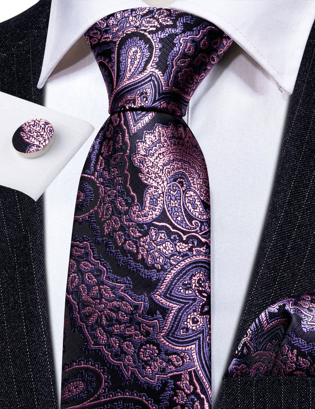 Lavender Purple Pink Paisley Tie, Pocket Square and Cufflinks Set tie sets - Sophisticated Gentlemen