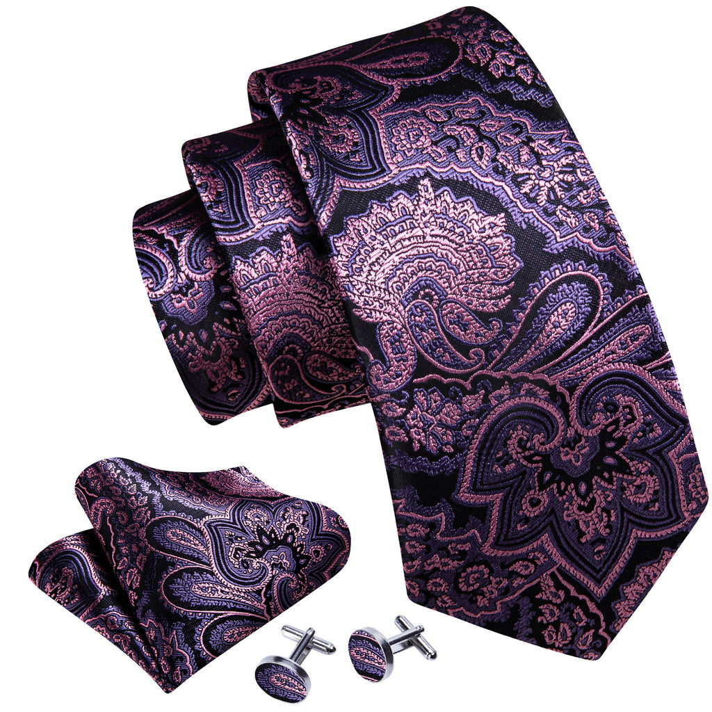 Lavender Purple Pink Paisley Tie, Pocket Square and Cufflinks Set tie sets - Sophisticated Gentlemen