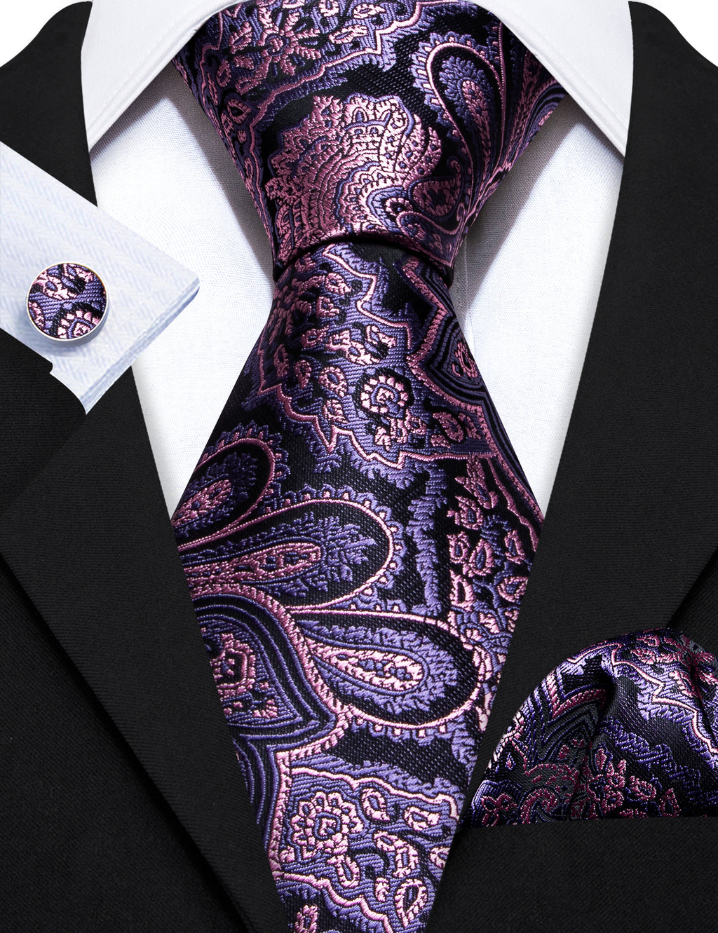 Lavender Purple Pink Paisley Tie, Pocket Square and Cufflinks Set tie sets - Sophisticated Gentlemen