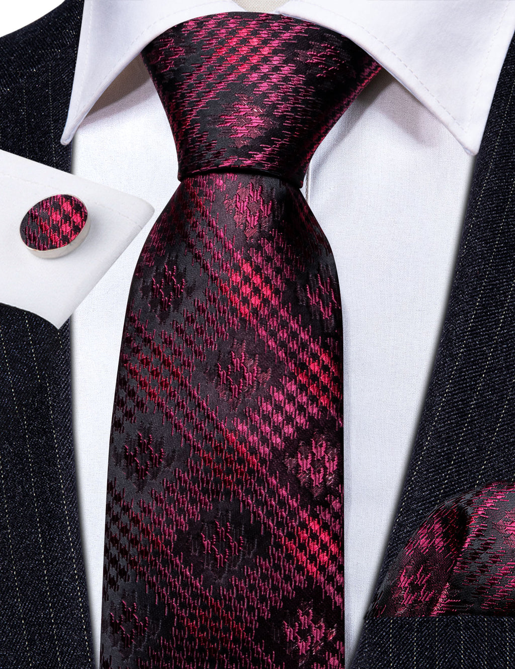 Black Red Novelty Silk Tie, Pocket Square and Cufflinks Set tie sets - Sophisticated Gentlemen