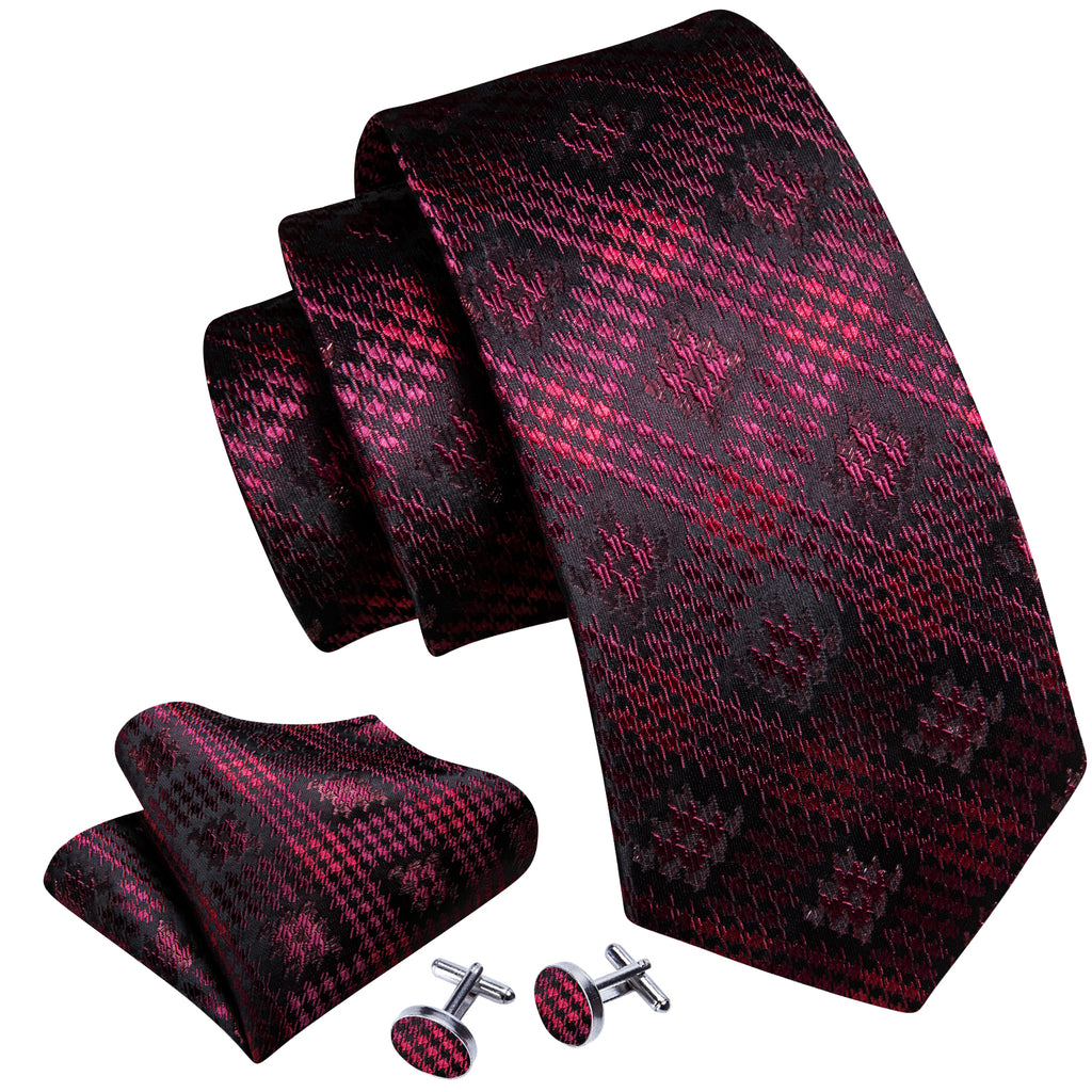 Black Red Novelty Silk Tie, Pocket Square and Cufflinks Set tie sets - Sophisticated Gentlemen
