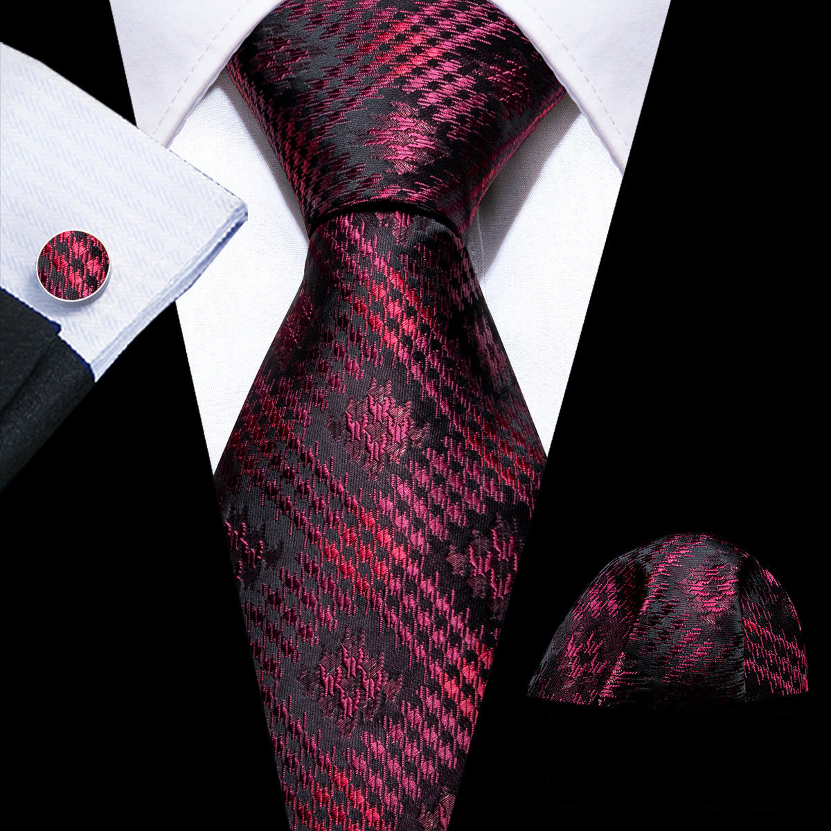Black Red Novelty Silk Tie, Pocket Square and Cufflinks Set tie sets - Sophisticated Gentlemen