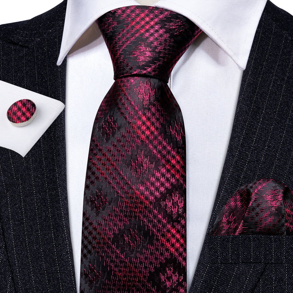 Black Red Novelty Silk Tie, Pocket Square and Cufflinks Set tie sets - Sophisticated Gentlemen