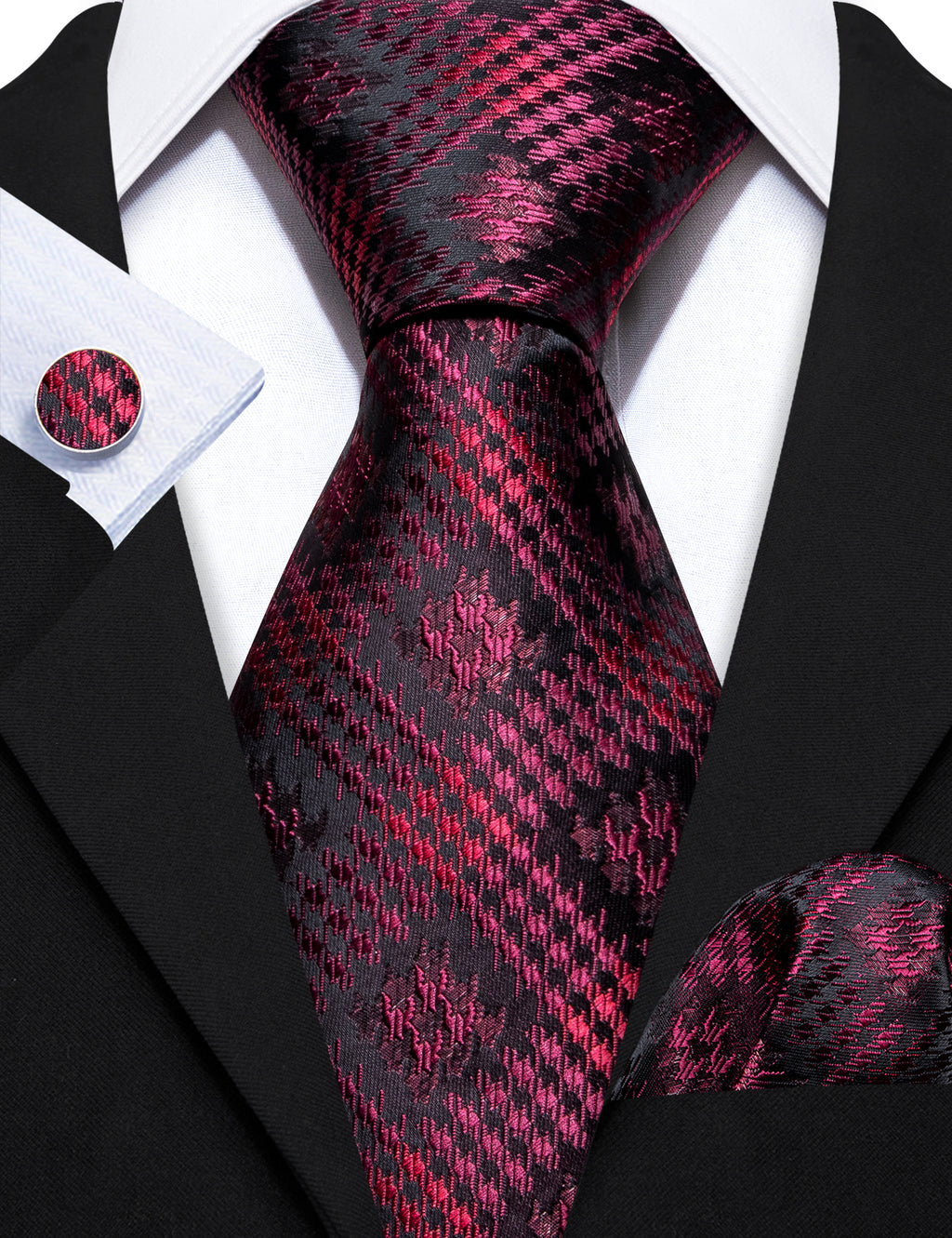 Black Red Novelty Silk Tie, Pocket Square and Cufflinks Set tie sets - Sophisticated Gentlemen