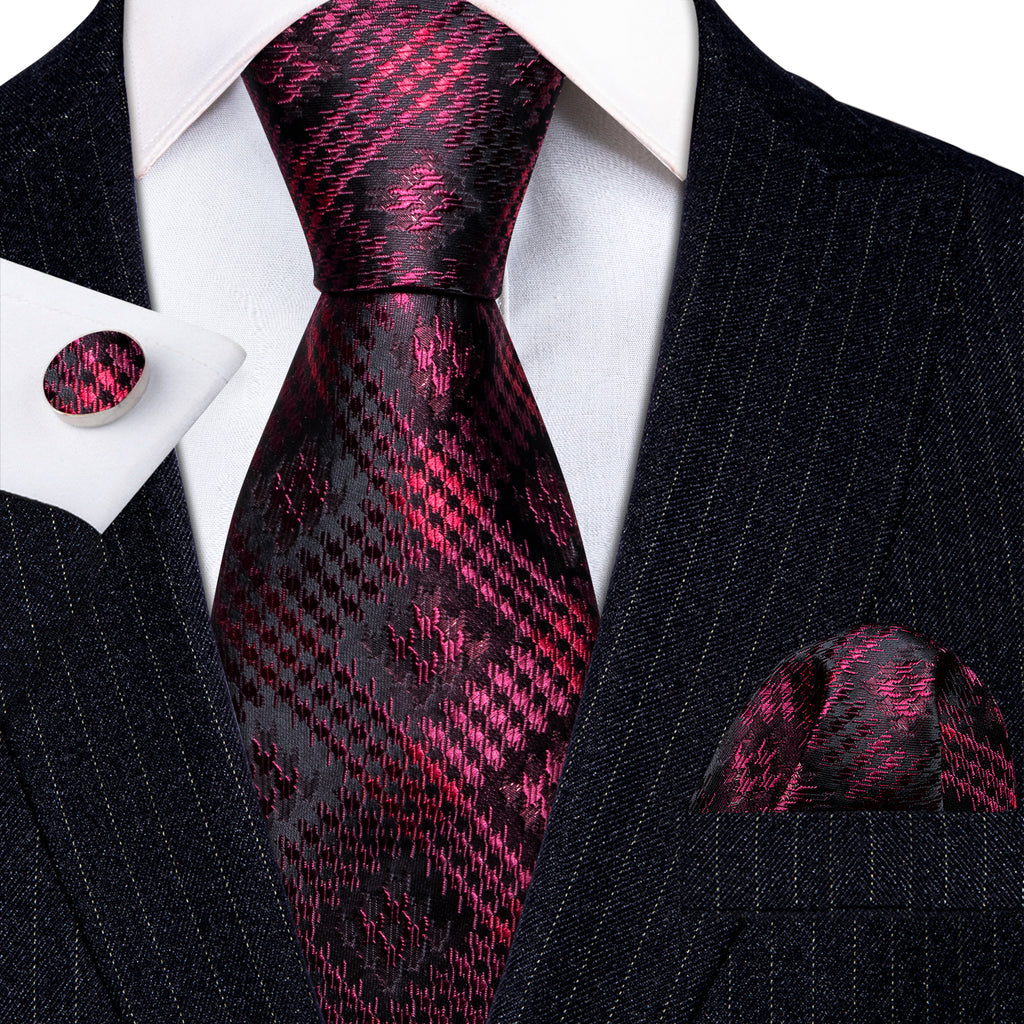 Black Red Novelty Silk Tie, Pocket Square and Cufflinks Set tie sets - Sophisticated Gentlemen