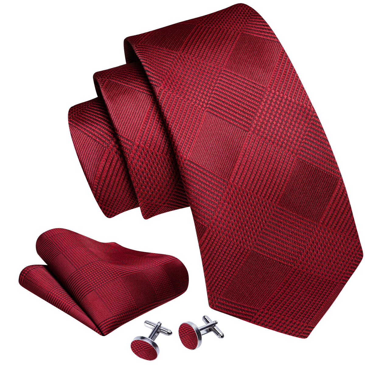 Red Jacquard Lattice Silk Tie, Pocket Square and Cufflinks Set tie sets    - Sophisticated Gentlemen