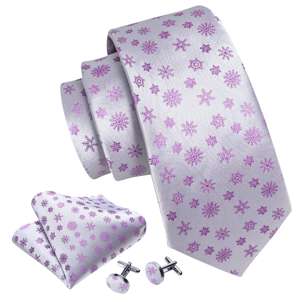 White Pink Christmas Silk Tie, Pocket Square and Cufflinks Set tie sets - Sophisticated Gentlemen