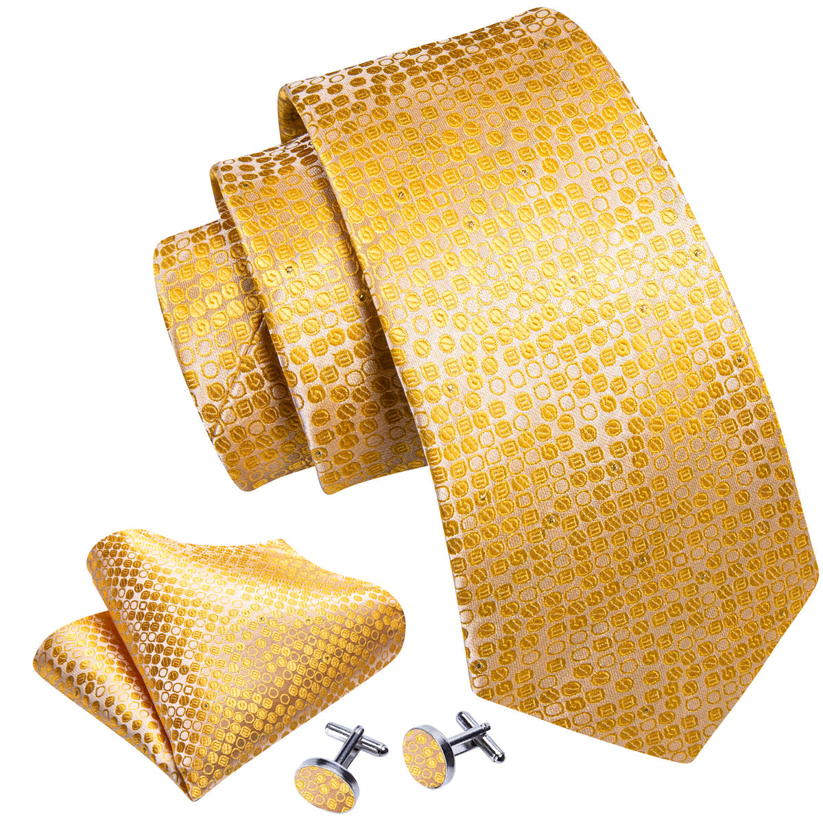 Yellow Floral Silk Tie, Pocket Square and Cufflinks Set tie sets - Sophisticated Gentlemen