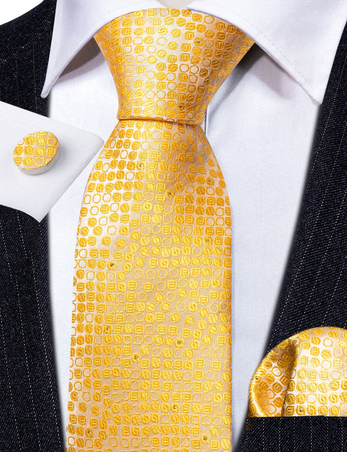 Yellow Floral Silk Tie, Pocket Square and Cufflinks Set tie sets - Sophisticated Gentlemen