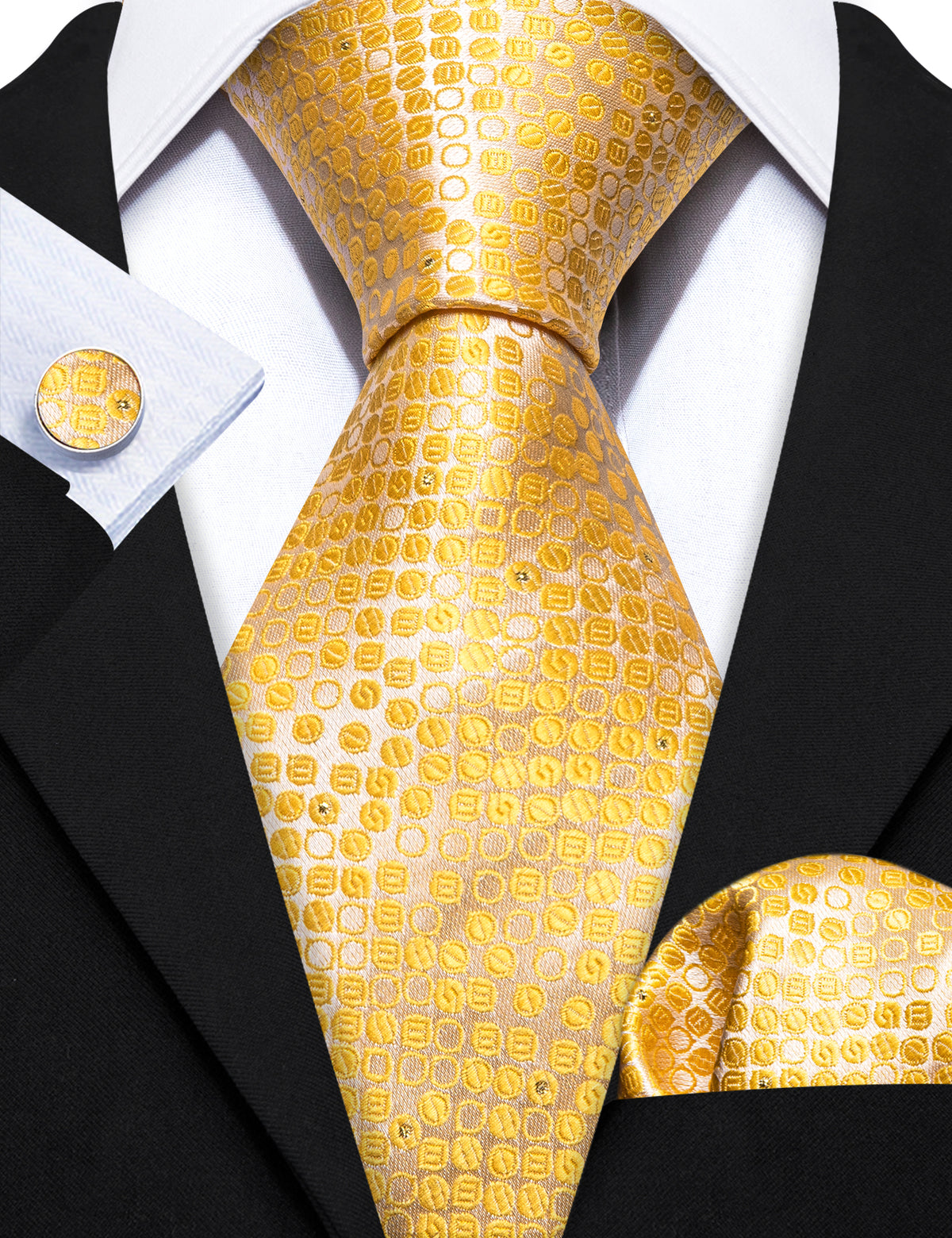 Yellow Floral Silk Tie, Pocket Square and Cufflinks Set tie sets - Sophisticated Gentlemen