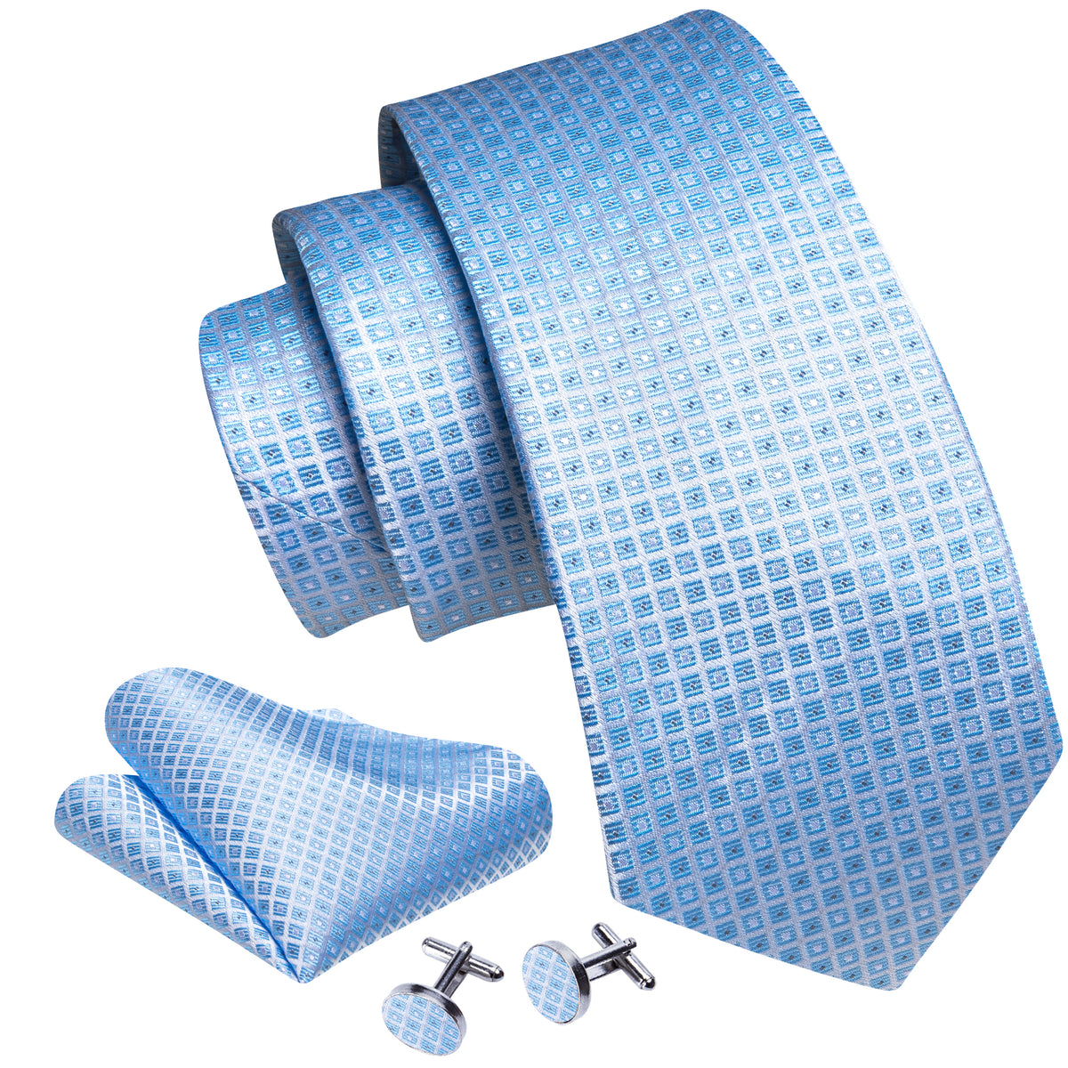 Light Blue Lattice Tie, Pocket Square and Cufflinks Set tie sets - Sophisticated Gentlemen