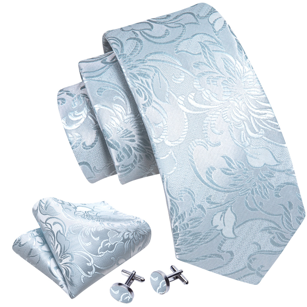 White Peony Flower Silk Tie, Pocket Square and Cufflinks Set tie sets - Sophisticated Gentlemen